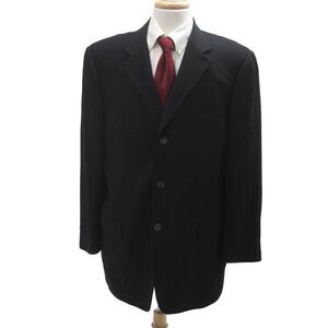 Ermenegildo Zegna Mens Black Blazer Collared Button Solid Long Sleeve Size 56